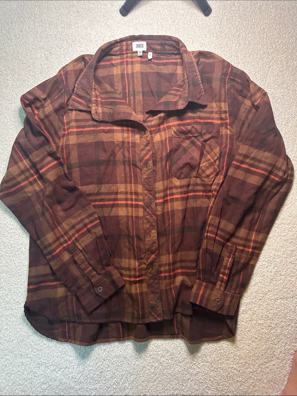 BKE Brown and Tan Plaid Long-Sleeve Button-Down Shirt